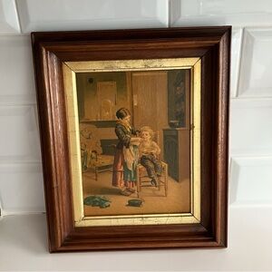 𝅺Vintage/antique original framed oil painting mother & child